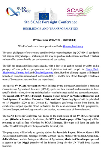 SCAR Foresight Conference Registration Programme 15 12 2020
